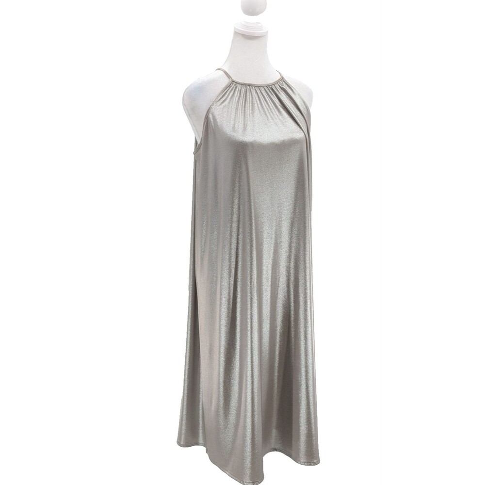 Zara Metallic Silver Gray Oversized Flowy Boxy Midi Sleeveless Dress Size Med
